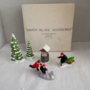 Department 56 Winter Village Accessories 5 Piece Set Handpainted Porcelain Boxed